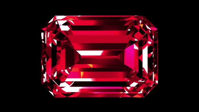 Iridescent Ruby Emerald Cut. Looped. Alpha Matte. 3D Animation.