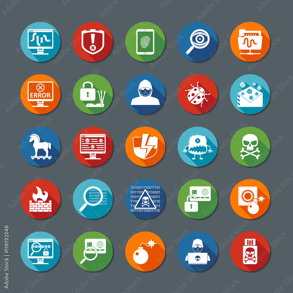 Poster flat design hacker long shadow icons