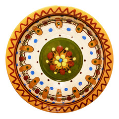 Traditional colored pottery. Painted ceramic plate.