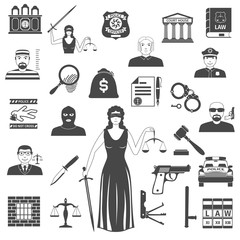 Law And Justice Black Icons. Set