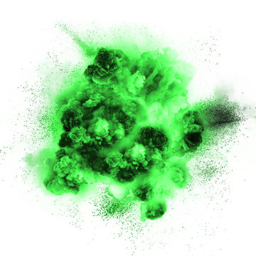 Green toxic explosion isolated on white background