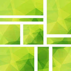 Vector banners set with polygonal abstract green triangles.