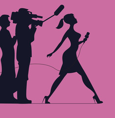 Silhouette of women with microphone. Profession: TV reporter