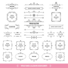 Vintage frames, labels and dividers big set. Calligraphic design elements.
