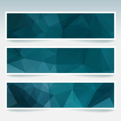 Vector banners set with polygonal abstract  blue triangles. 