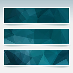Vector banners set with polygonal abstract  blue triangles. 
