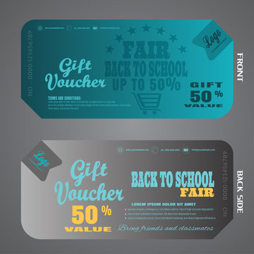 Blank of gift voucher vector illustration to increase sales on dark gray and turquoise background with turquoise text.