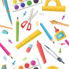 Seamless pattern of stationery for school.