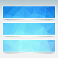 Fototapeta premium Vector banners set with polygonal abstract blue triangles.
