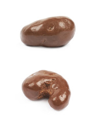 Chocolate coated cashew nut isolated