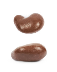 Chocolate coated cashew nut isolated