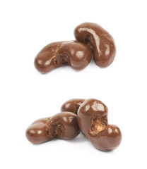 Chocolate coated cashew nuts isolated