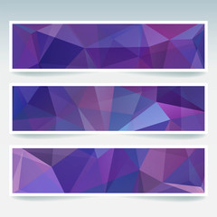 Vector banners set with polygonal abstract triangles. Purple colors