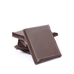 Pile of chocolate bar pieces isolated