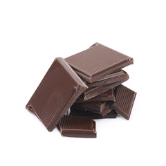 Pile of chocolate bar pieces isolated