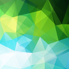 Fototapeta na wymiar Background made of blue, green triangles. Square composition 