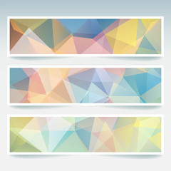 Horizontal banners set with colorful polygonal triangles. Polygon backgrounds