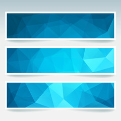 Fototapeta premium Vector banners set with blue polygonal abstract triangles. 