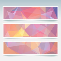 Vector banners set with polygonal abstract pastel triangles.