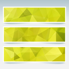 Horizontal banners set with polygonal triangles. Polygon yellow background