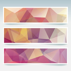 Vector banners set with polygonal abstract triangles. 