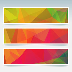 Vector banners set with polygonal abstract colorful triangles. 