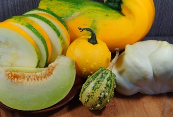 squash, pumpkin ,melon and patison - Vegetables from the family Cucurbitaceae