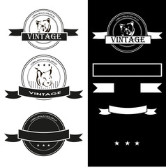Vintage monochrome labels with animals vector set