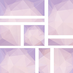 Vector banners set with polygonal abstract pastel triangles. 