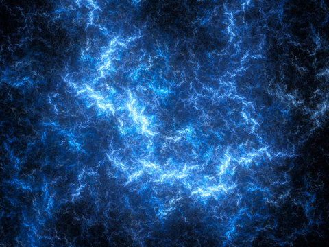 Blue glowing thunderbolt in space