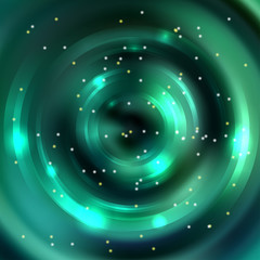 Vector round frame. Shining circle banner. Glowing spiral. 