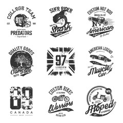 Vintage american old grunge effect tee print vector design set.