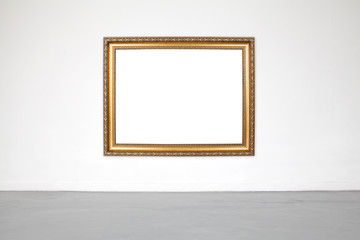 Classic frame on white cement wall in showroom and gallery.