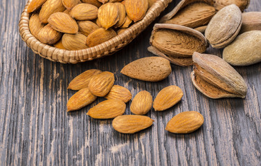 almonds nuts on a wooden