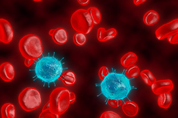 The red blood cells. 3D render of blood defeat the virus. Red blood cells are fighting the bacteria. Protection of cages of an organism.
