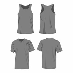 Grey sport top and t-shirt isolated vector set