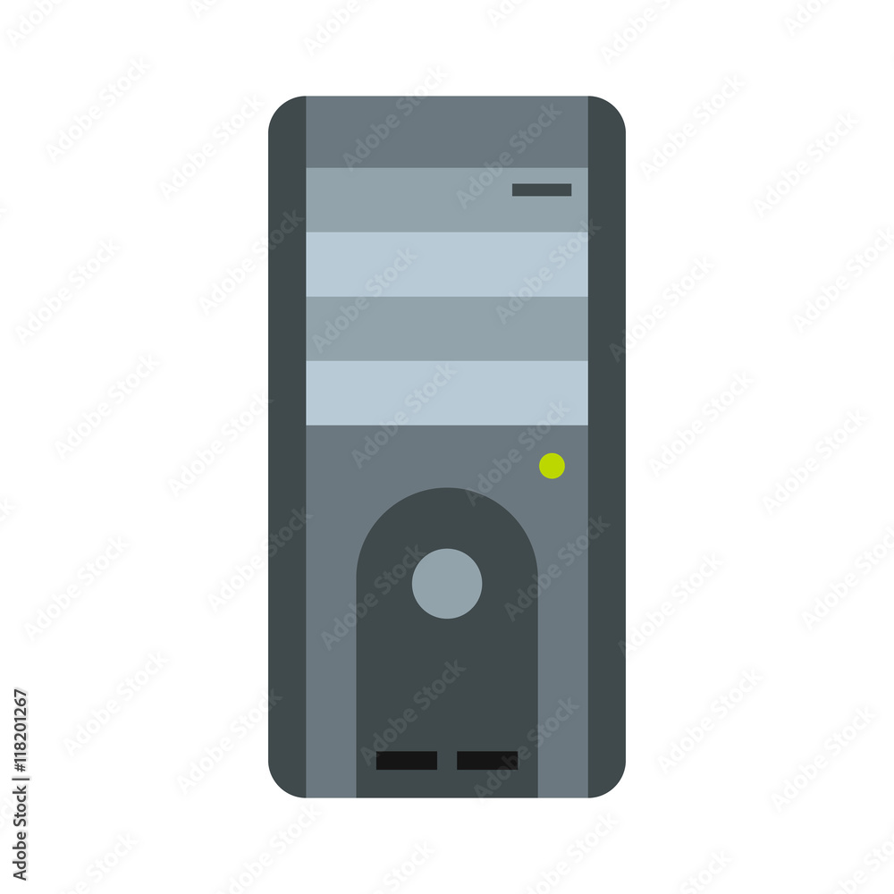 Poster system unit of a computer icon in flat style isolated on white background. equipment symbol