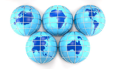 Globes with the image of the Earth's continents. (3D rendering).