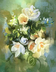 Kissenbezug digital painting of colorful abstract flowers,illustration © grandfailure