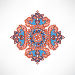 Floral ornament. Geometric flower pattern Oriental medallion. Flourish background design element. 