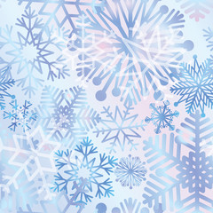 Snow pattern. Snowflakes seamless texture. Blue winter background 