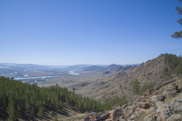 Naklejka premium A survey on the valley of the Selenga river from the mountain to