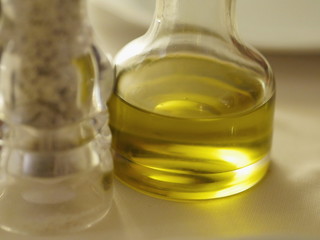 Close-up of olive oil in bottle