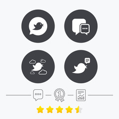 Birds icons. Social media speech bubble.