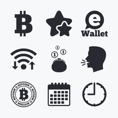 Bitcoin icons. Electronic wallet symbol.