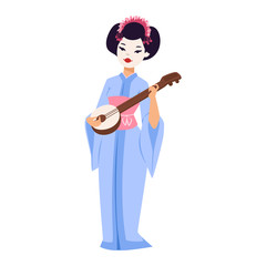 Vector set of Japanese geisha girls.