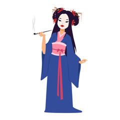 Vector set of Japanese geisha girls.