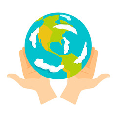 People holding earth. globe in hands concept of happy earth day eco friendly, help ecology, future life, natural. Earth in hands isolated on black background modern design vector conept