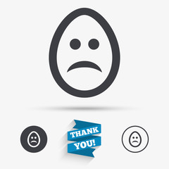 Sad egg face sign icon. Sadness symbol.