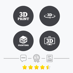3d technology icons. Printer, rotation arrow.